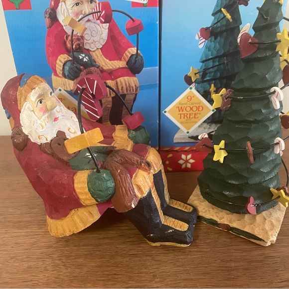 Figments of Folklore Hand Carved Wood Santa & Teddy 7”+ Christmas Tree 9” - Picture 4 of 14